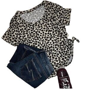 Short Sleeve Animal Leopard Cheetah Print Ruched T-Shirt Size XL (15/17)